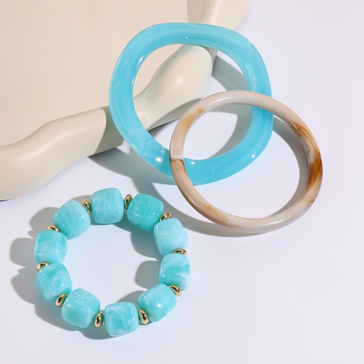 3pcs Women's Bohemian French Retro Square Bead Bracelet Set